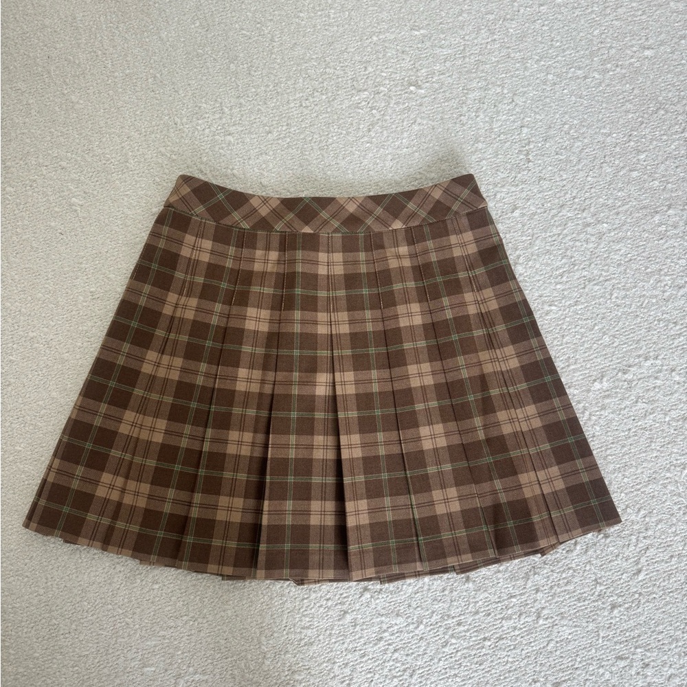 Aritzia Plaid A-Line/ “Olive” Skirt in Brown and Tan size 2